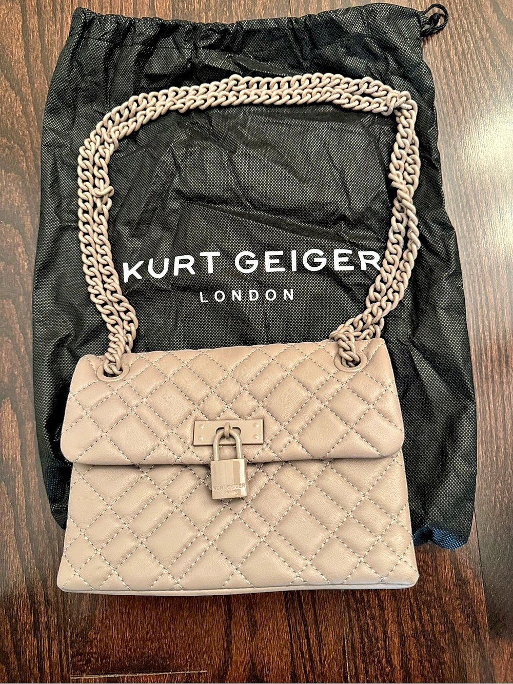 Kurt Geiger London Brixton Lock Quilted Shoulder Bag Beige Like New